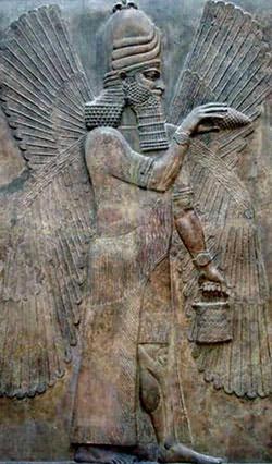Some researchers claim that stone panels such as this one of a 'winged gentil', from the Ancient Near East (British Museum, London), point back to the days when the Anunnaki roamed the Earth.