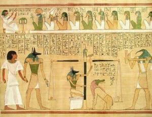 The exhibit started with depictions of ancient Egyptian cosmology like this. Here the sky goddess is held up above the earth.